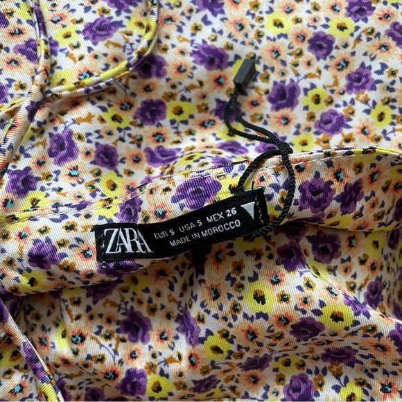 ZARA AW21 RUSHED DRAPED SATIN EFFECT FLORAL DRESS Size SMALL - Picture 7 of 12